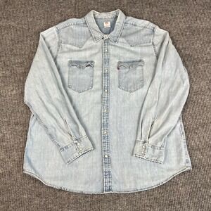 Levis Pearl Snap Shirt Mens XXL Western Denim Chambray Light Wash Cotton Cowboy